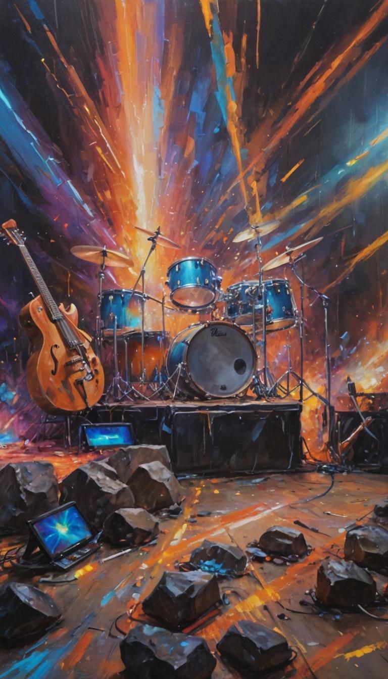 Electrifying Rock Concert in Vibrant Oil Painting Style