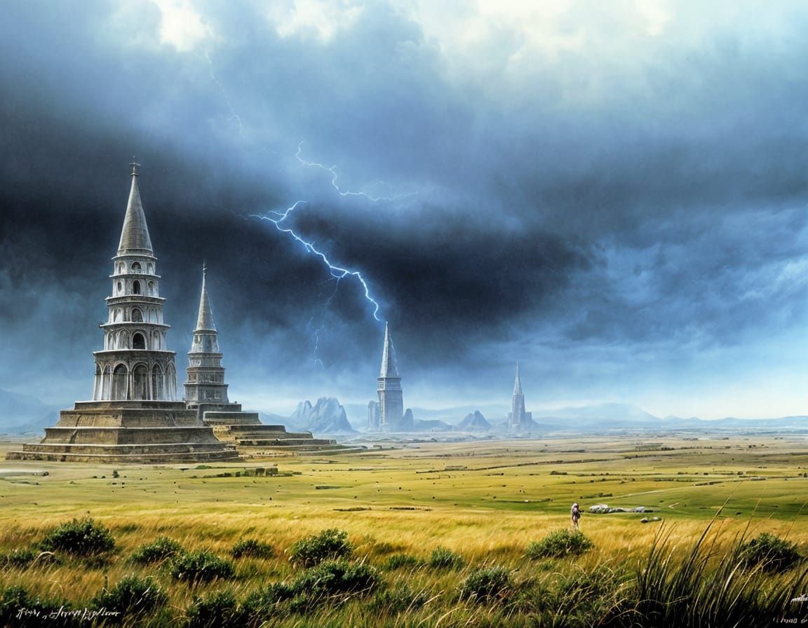 Dramatic Fantasy Landscape in Vintage Style