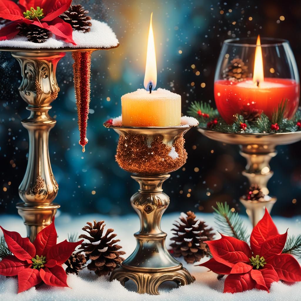 Surreal Melting Candle Still Life, Opulent Oil Painting