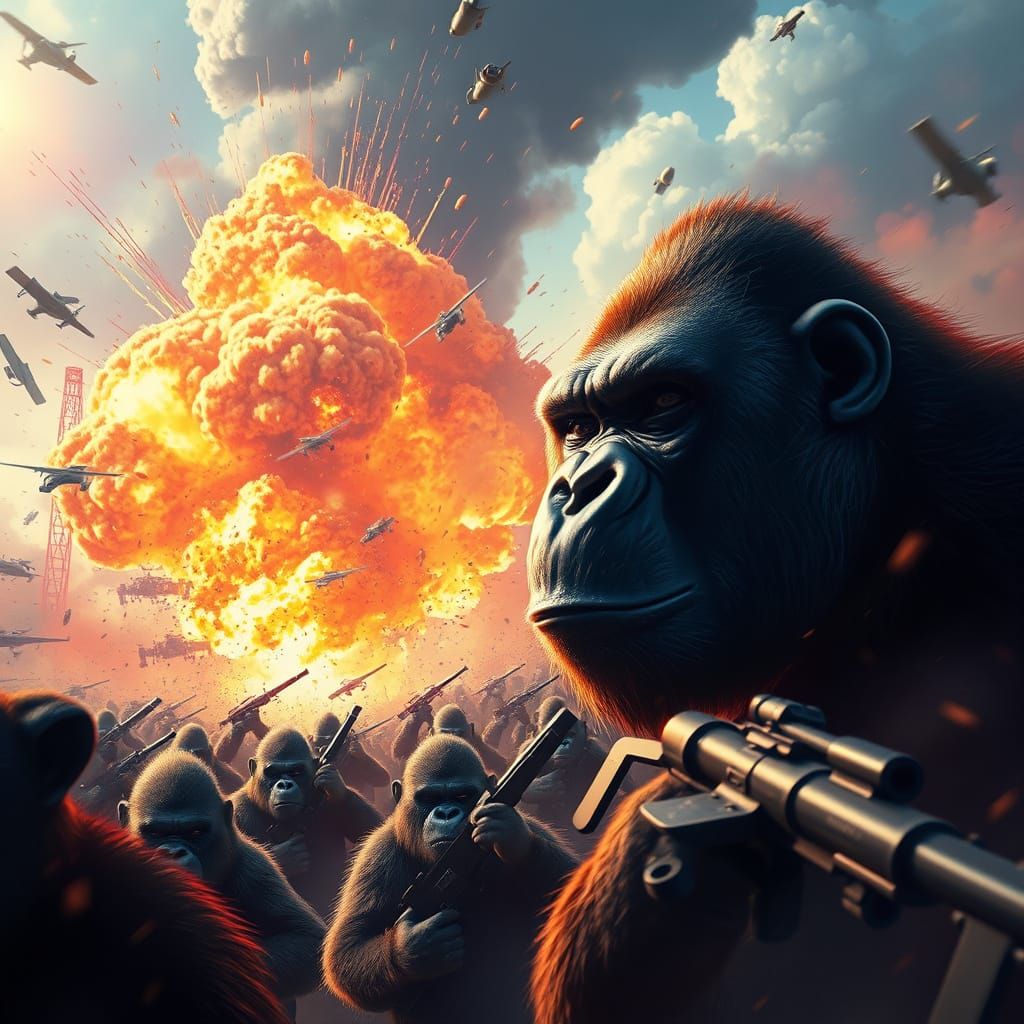 Gorilla Leads Army of Apes in Epic Battle Against Military