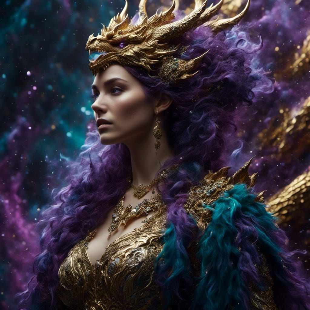 Viking Woman and Dragon in Hyperrealism