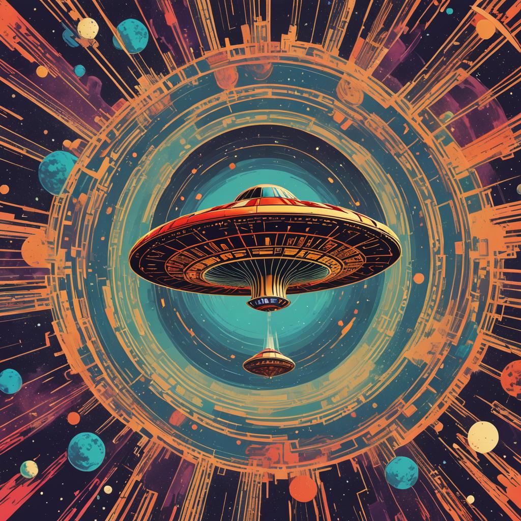 Mushroom UFO over Earth in Pop Art Style