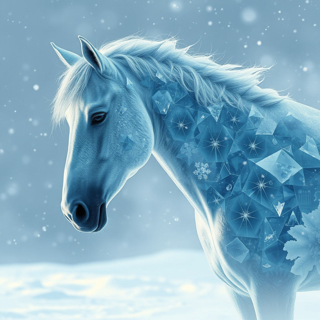 Crystalline Ice Horse in Ethereal Winter Landscape