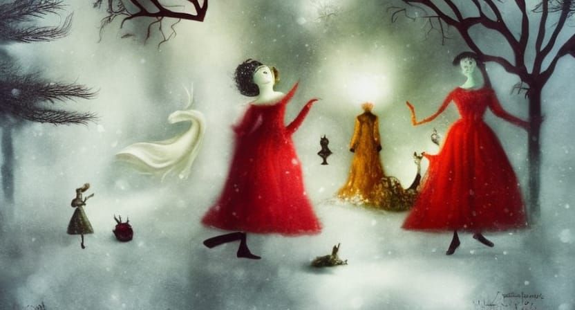 Surreal Winter Tea Party in Magical Realism Style