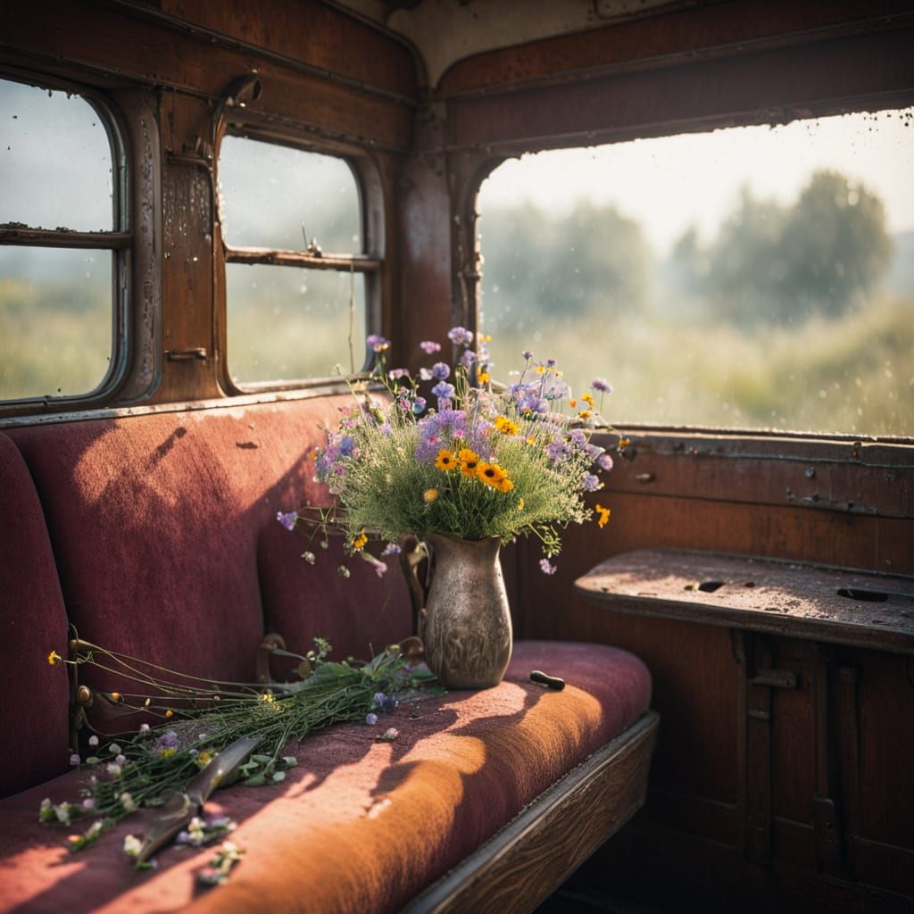 Wildflowers Bloom in Abandoned Train Car