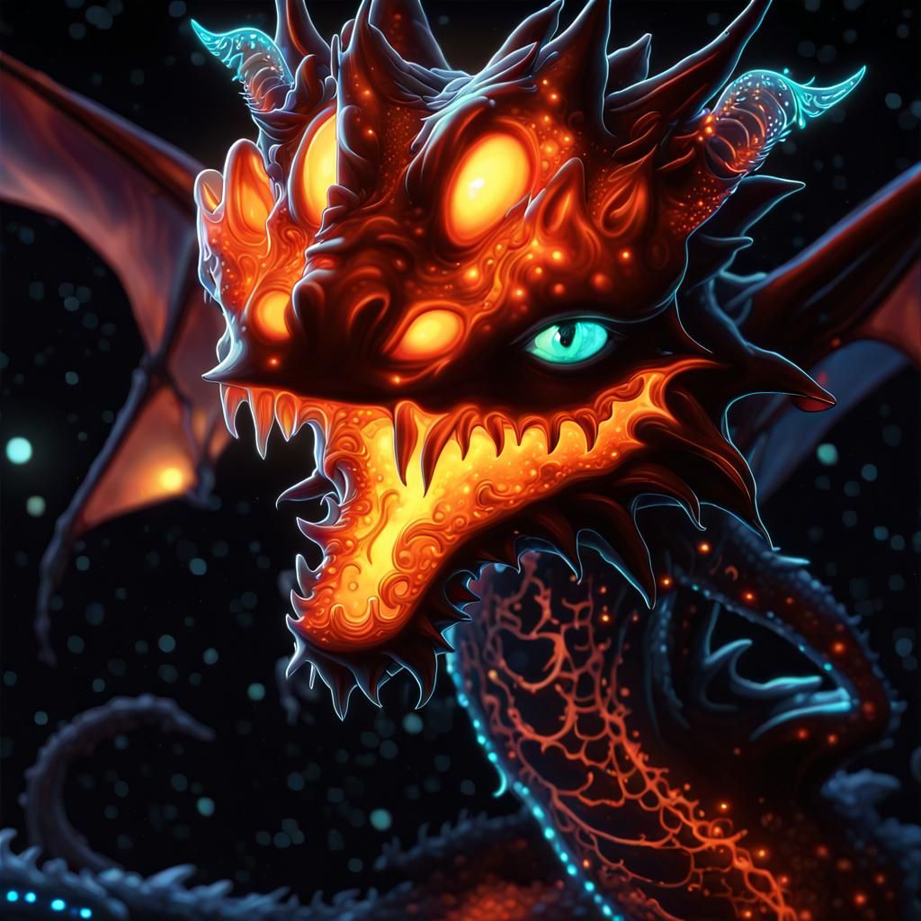 Stunning Bioluminescent Chibi Vampire Dragon in Opalescent G...