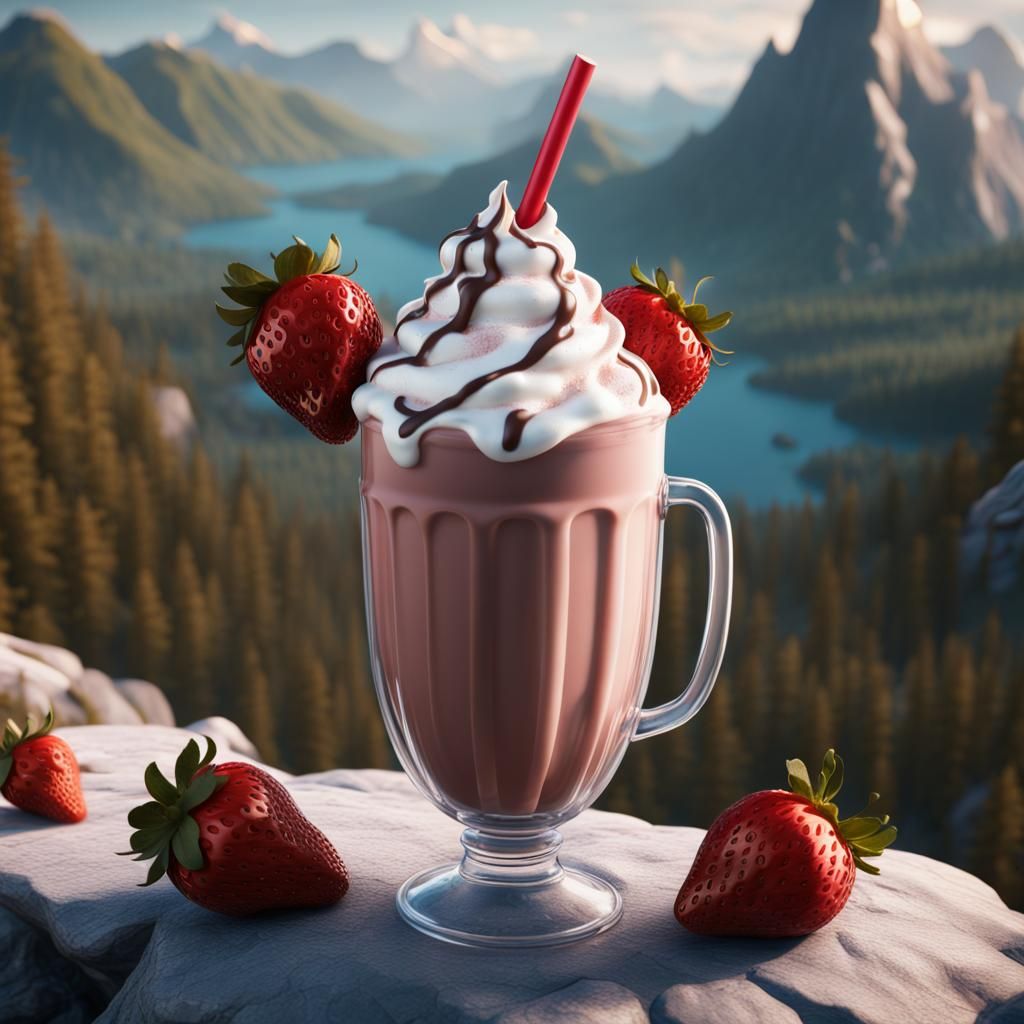 Fantastical Strawberry Chocolate Milkshake Mountain Art