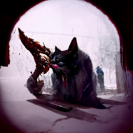 Sinister Cat Eating in Baroque Style
