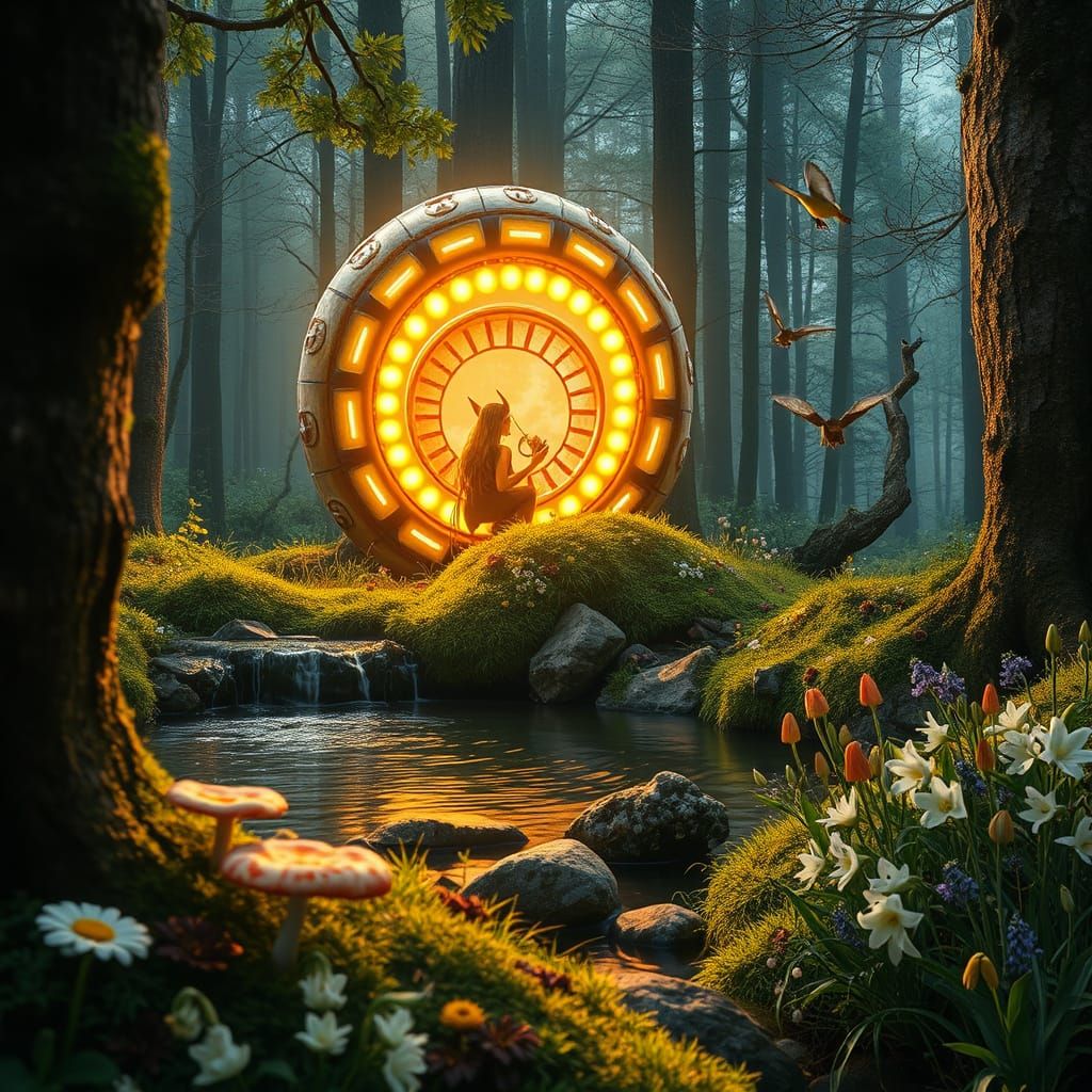 Fungi Wonderland in an Enchanted Forest with a Mysterious Sp...