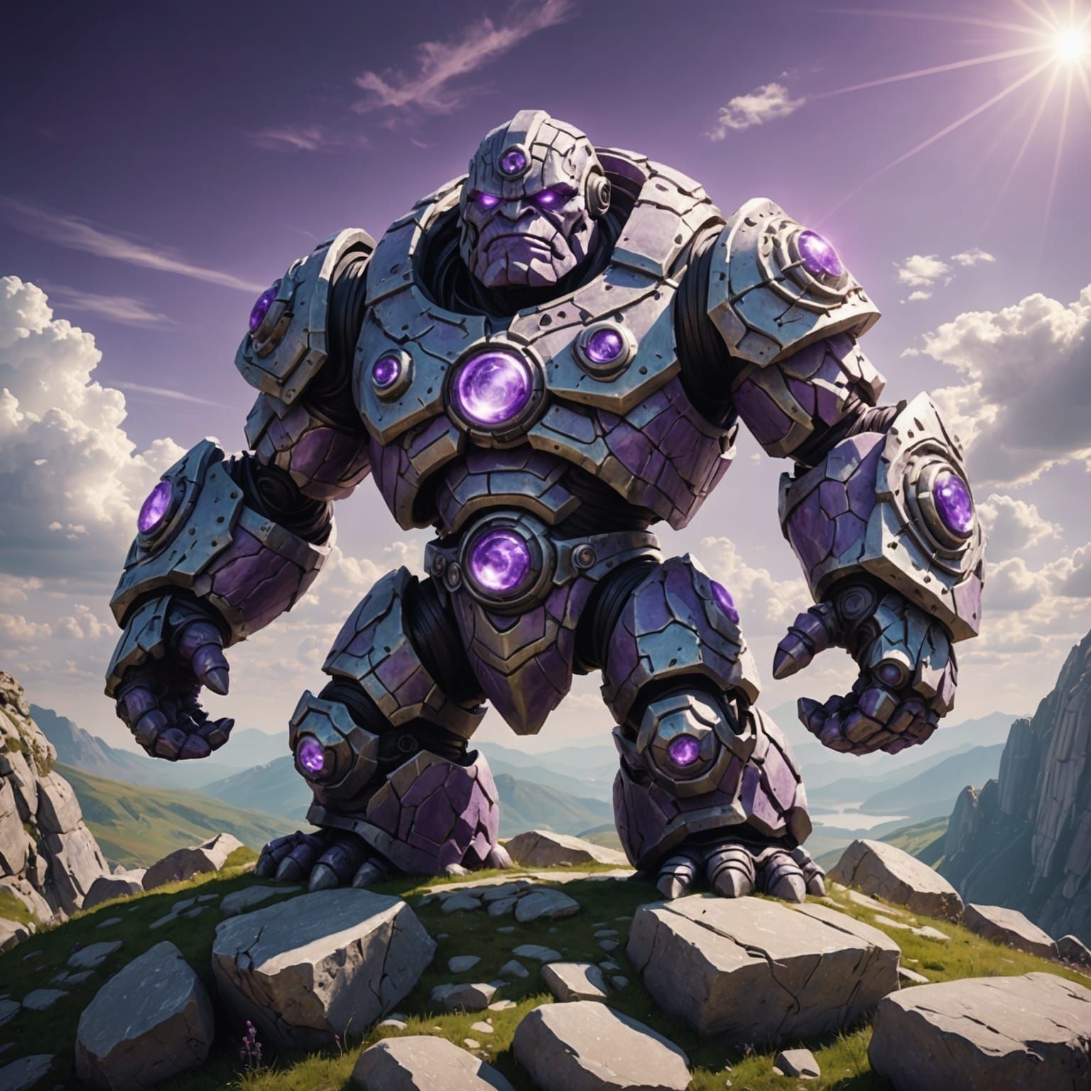 Purple-Eyed Rock Golem in Divine Sunshine