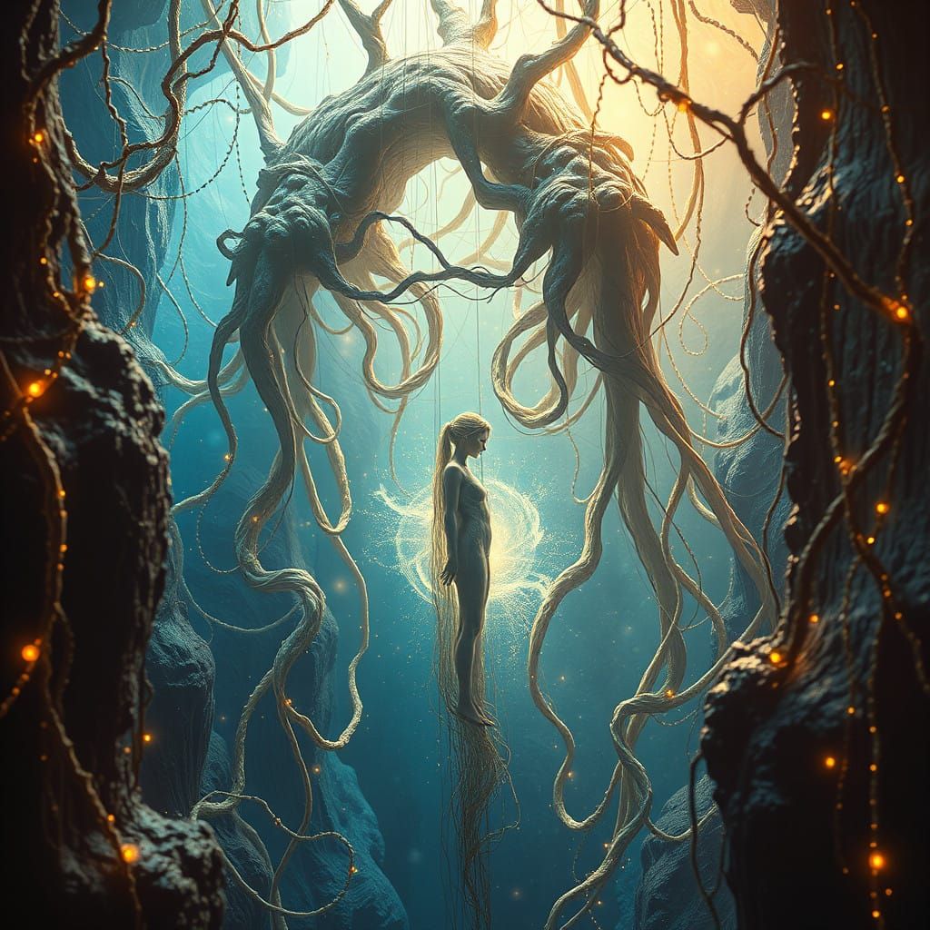 Ethereal Human Form Emerges from Celestial Tapestry