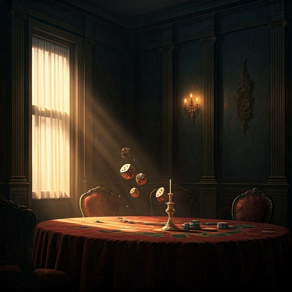 Ornate Gaming Room Illustration in Impressionistic Style