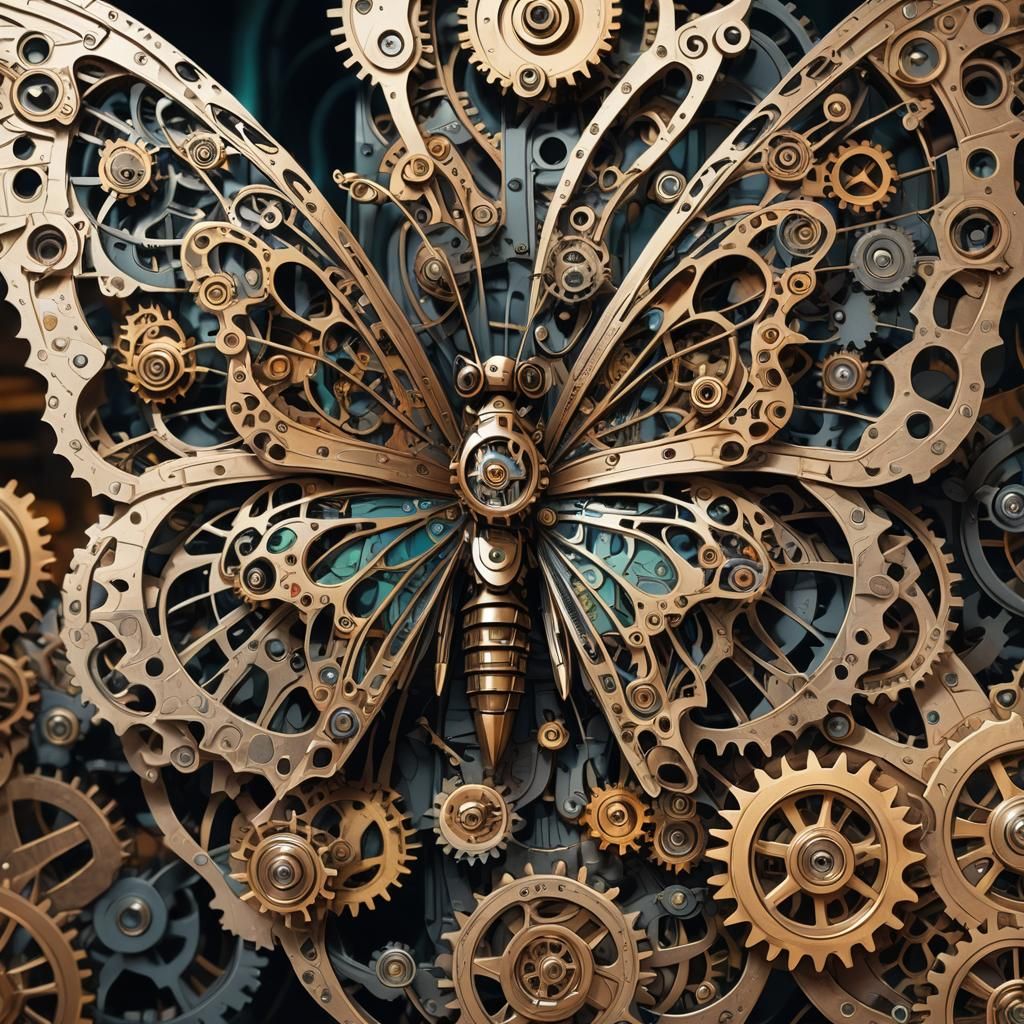 Steampunk Butterfly in Anime Style with Cogs and Gears