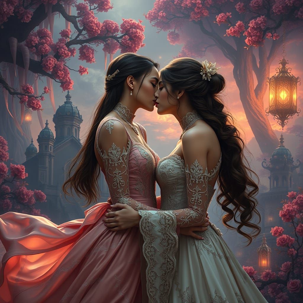 Elegant Women in Whimsical Fantasy Realm
