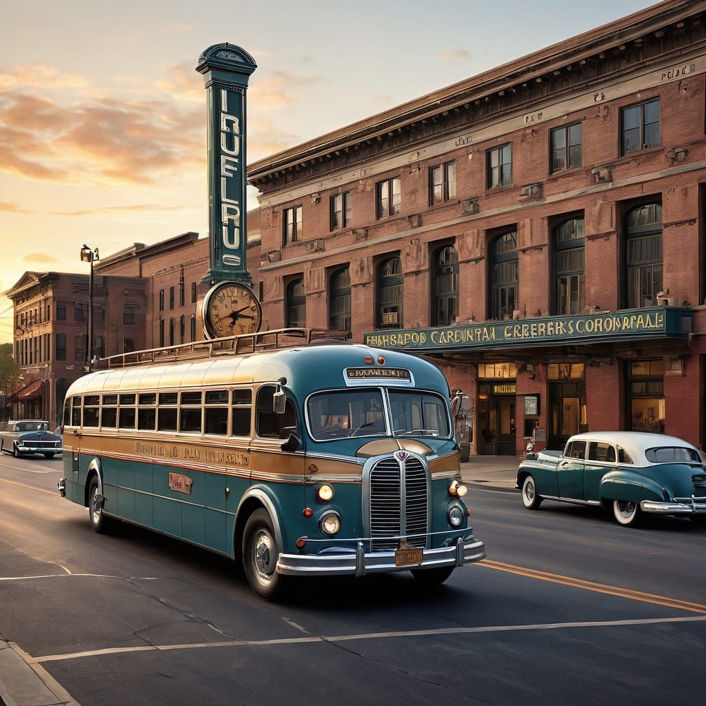 Mid-Century Transportation Hub in Warm, Golden Light