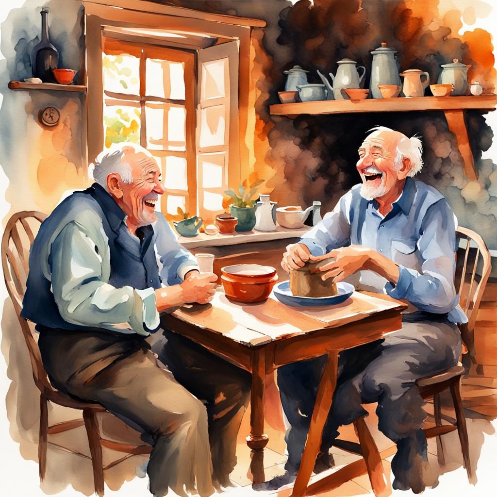Men Share Stories in Watercolor Farmhouse Kitchen