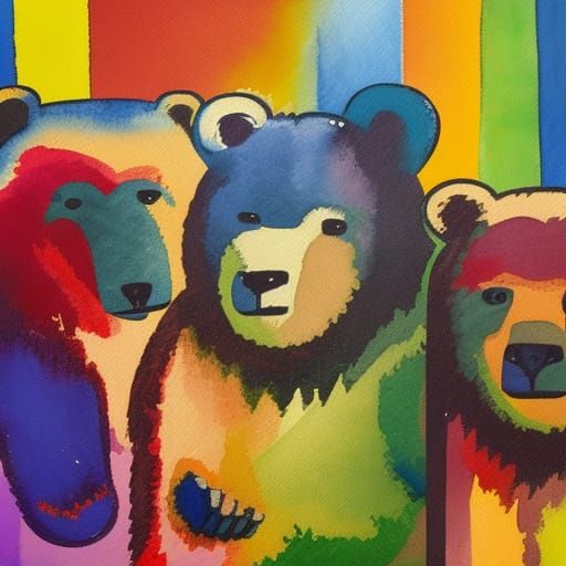 Bauhaus Bears in Gouache Style: Modern Art