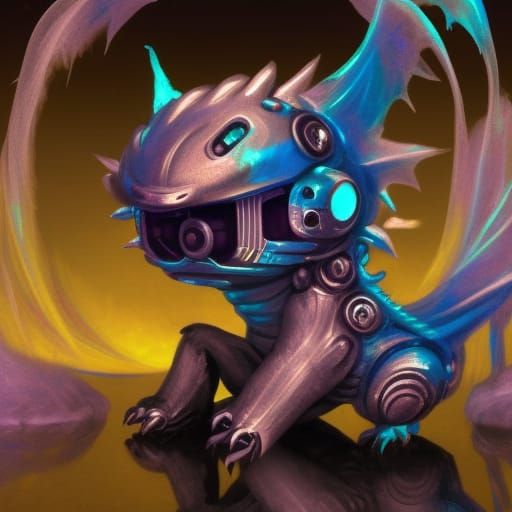 Cyberpunk Baby Dragon with Steampunk Technologies