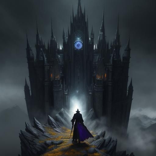 Wizard at Mountain Summit: Dark Fantasy Concept Art