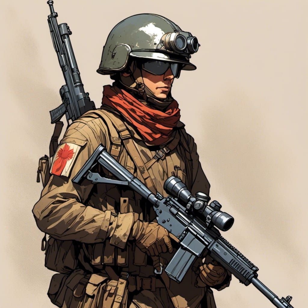 WWI Soldier Concept Art in Shin Hanga Style