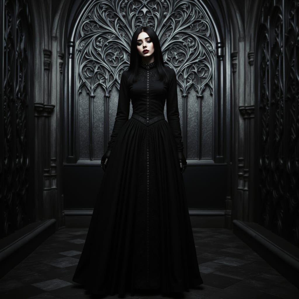 Gothic Woman in Surreal Christian Art Room