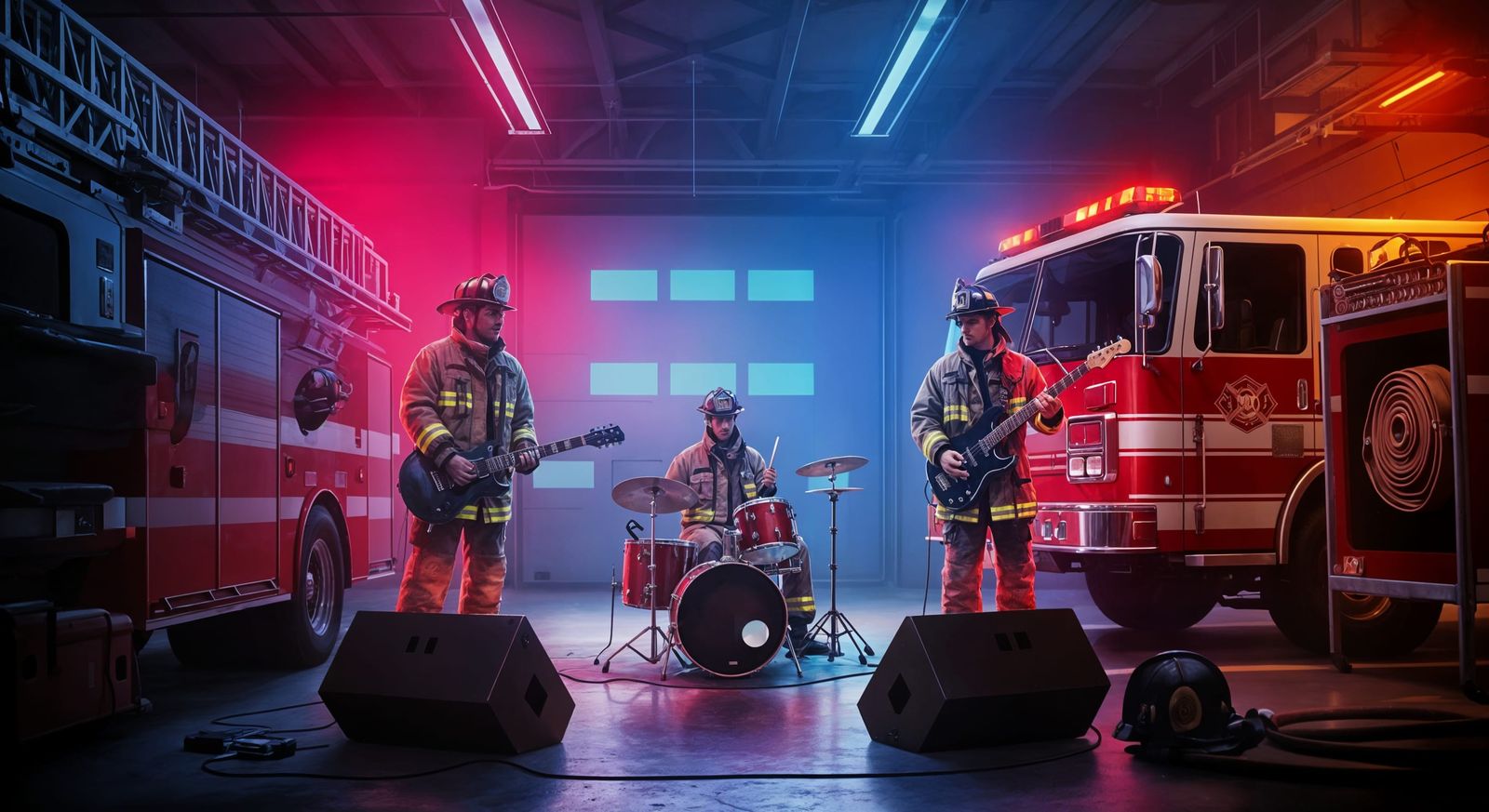 Firefighter Rock Band Performs in Station