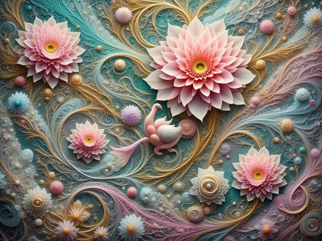 Surreal Fractal Garden in Elegant Cloisonné Style