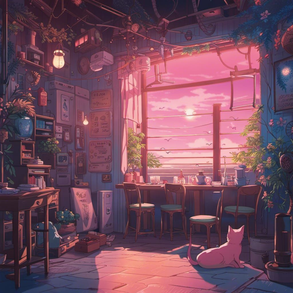 Lunar Cafe: Ghibli-Style Anime Scene