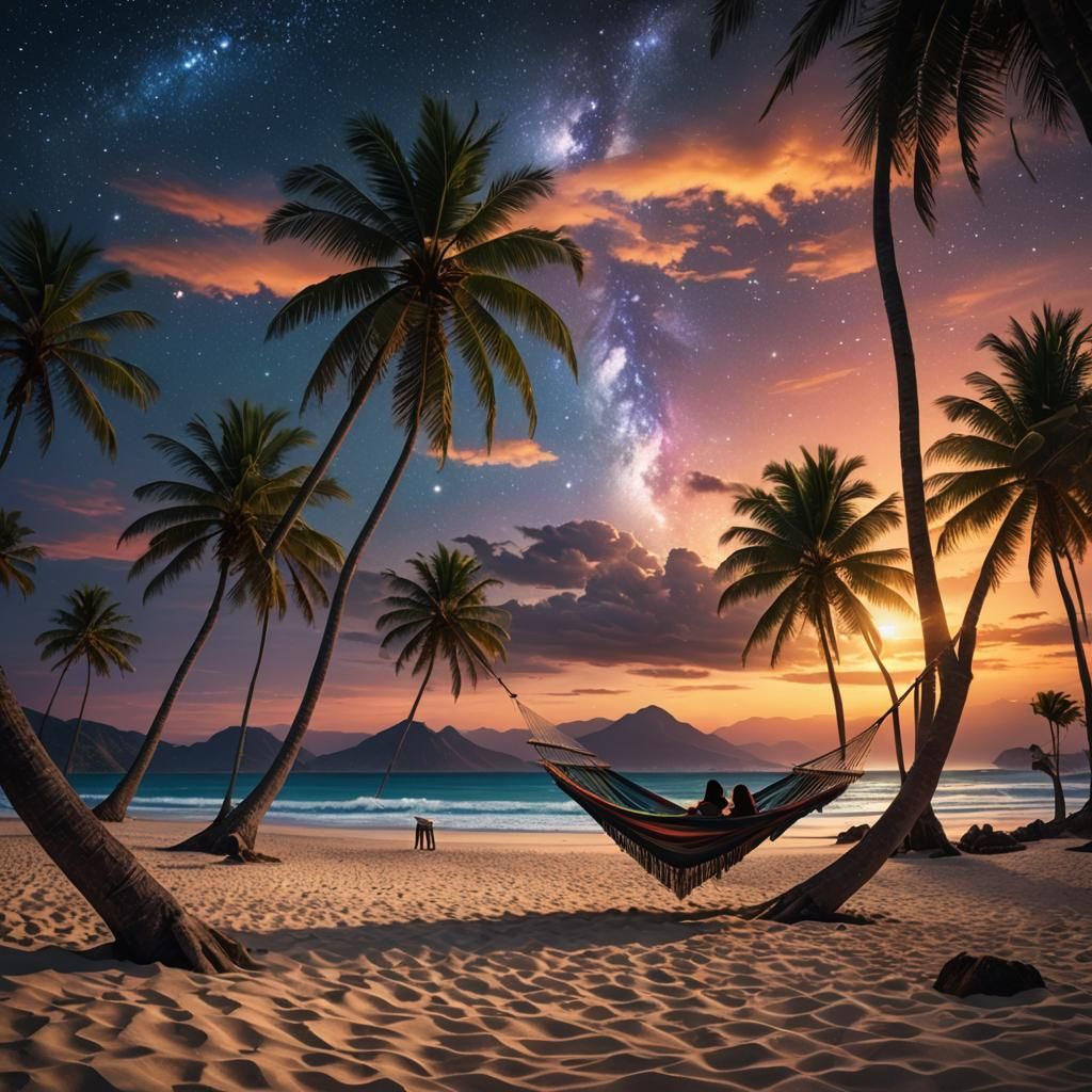 Epic Starry Beach Sunset with Hammock
