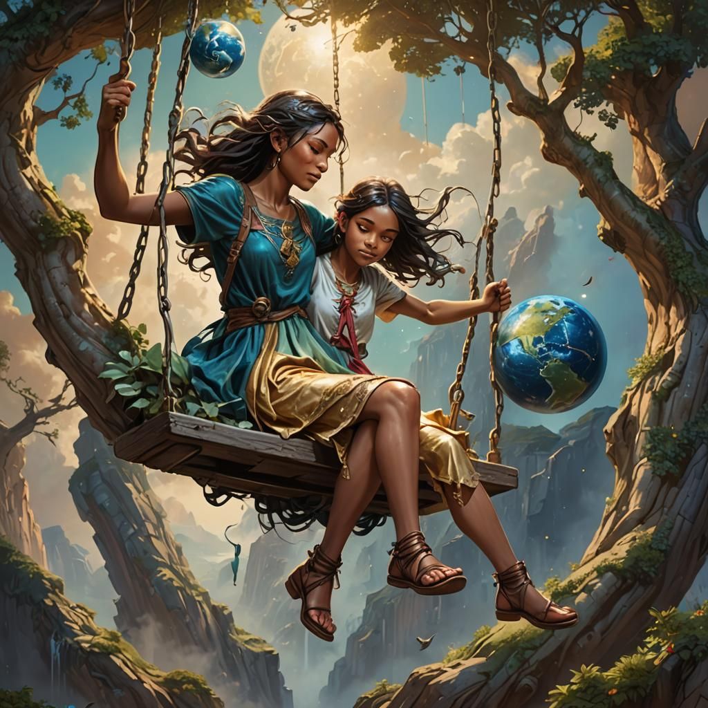Girl on Atlas's Finger: A Fairy Tale Image