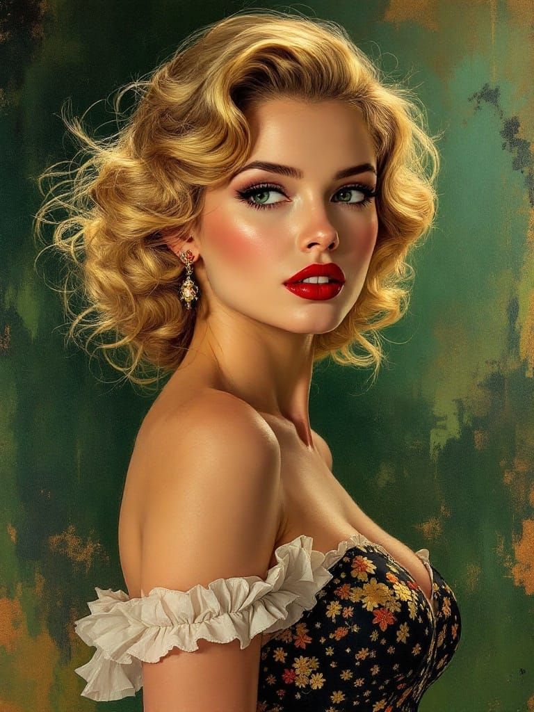 Blonde Woman Portrait in Klimt-Pyle Fusion Style