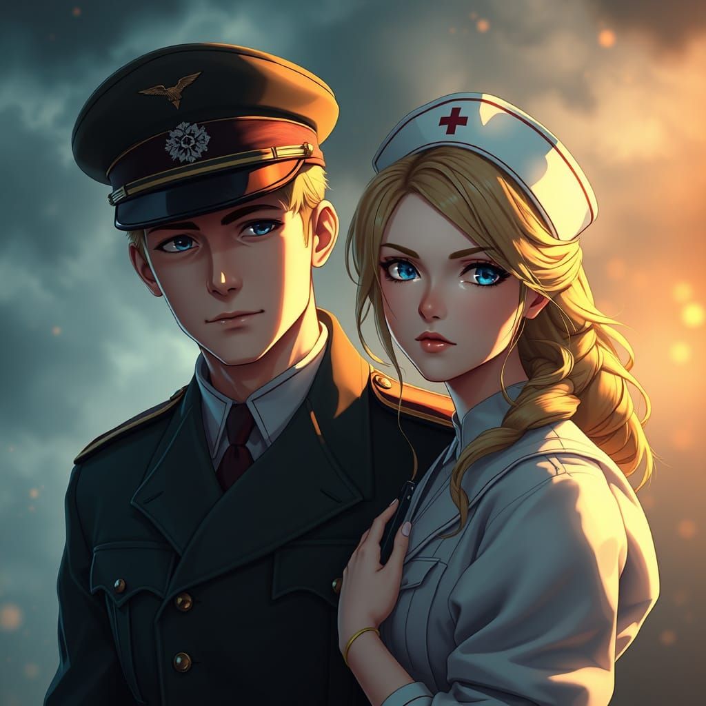Dashing Young Officer and English Nurse in WWI, 3D Anime Art