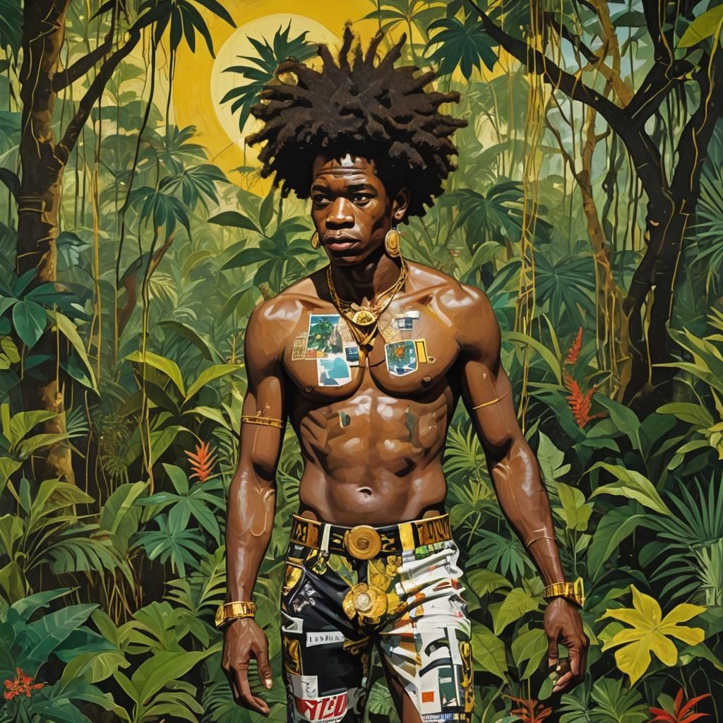 Afrofuturist Jungle Man in Art Brut Style