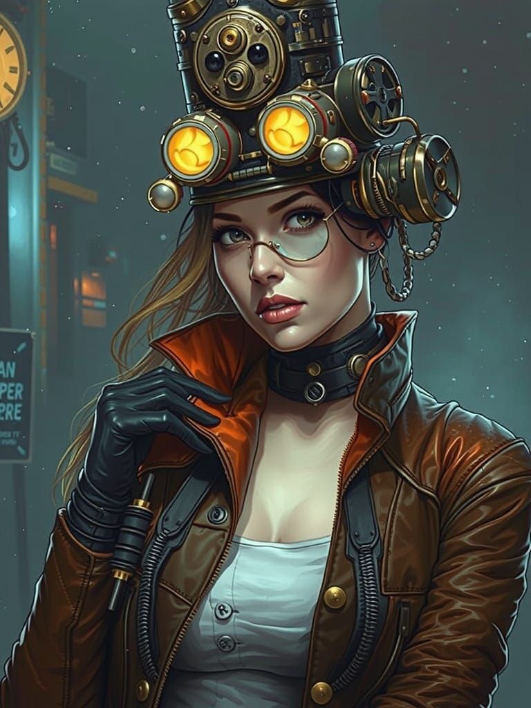 Steampunk Woman Portrait in Cyberpunk Style