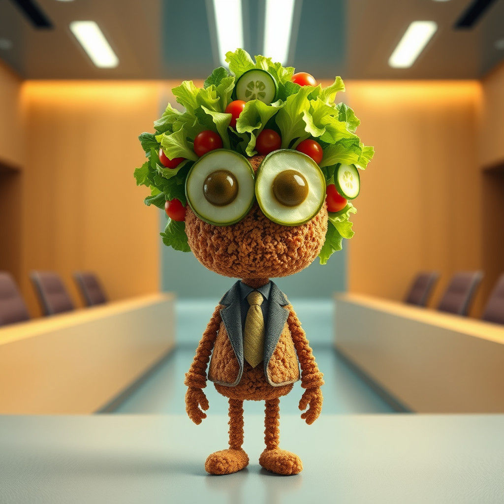 Falafel Lawyer with Salad Hair in Courtroom