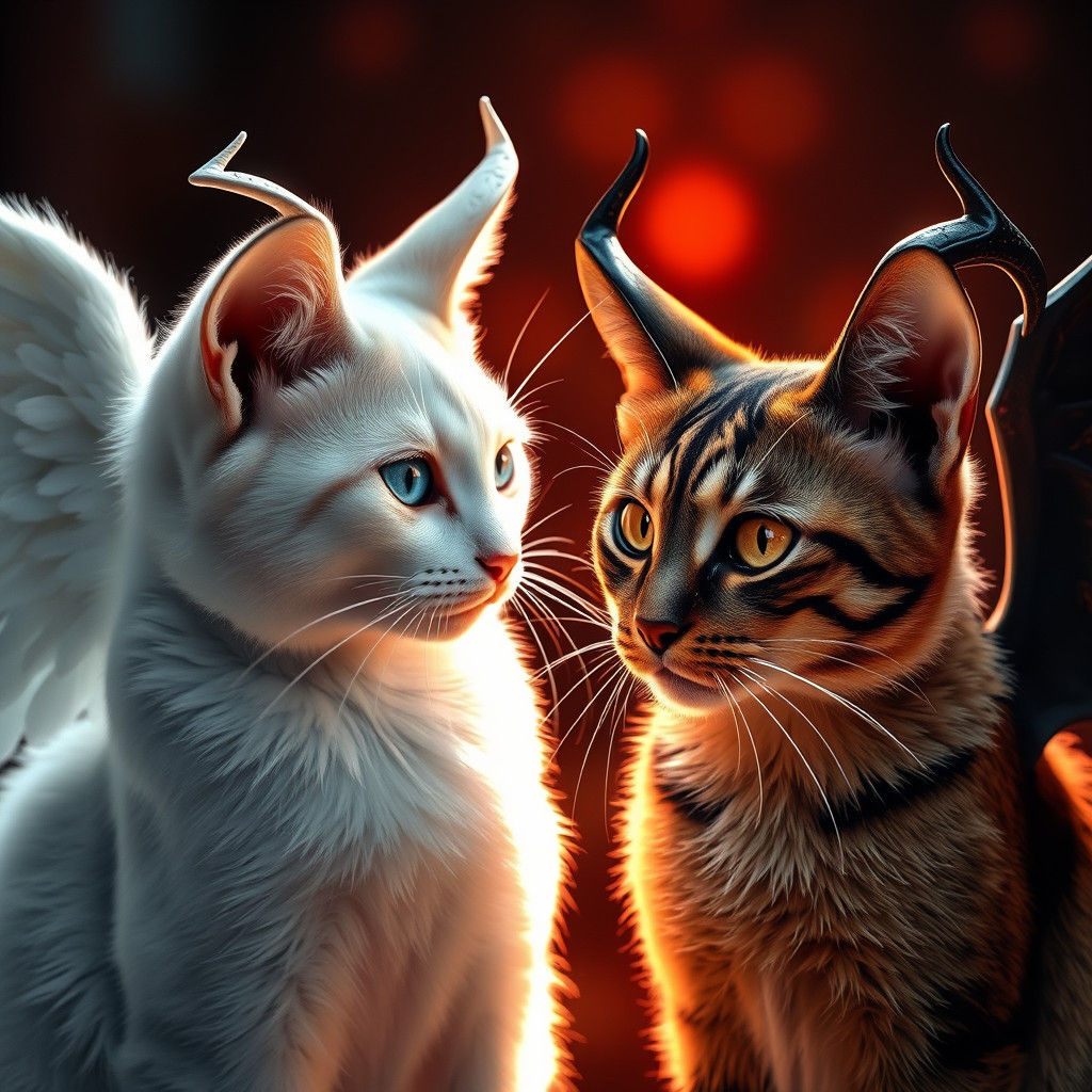 Angelic Siamese and Demonic Calico Cats in Love