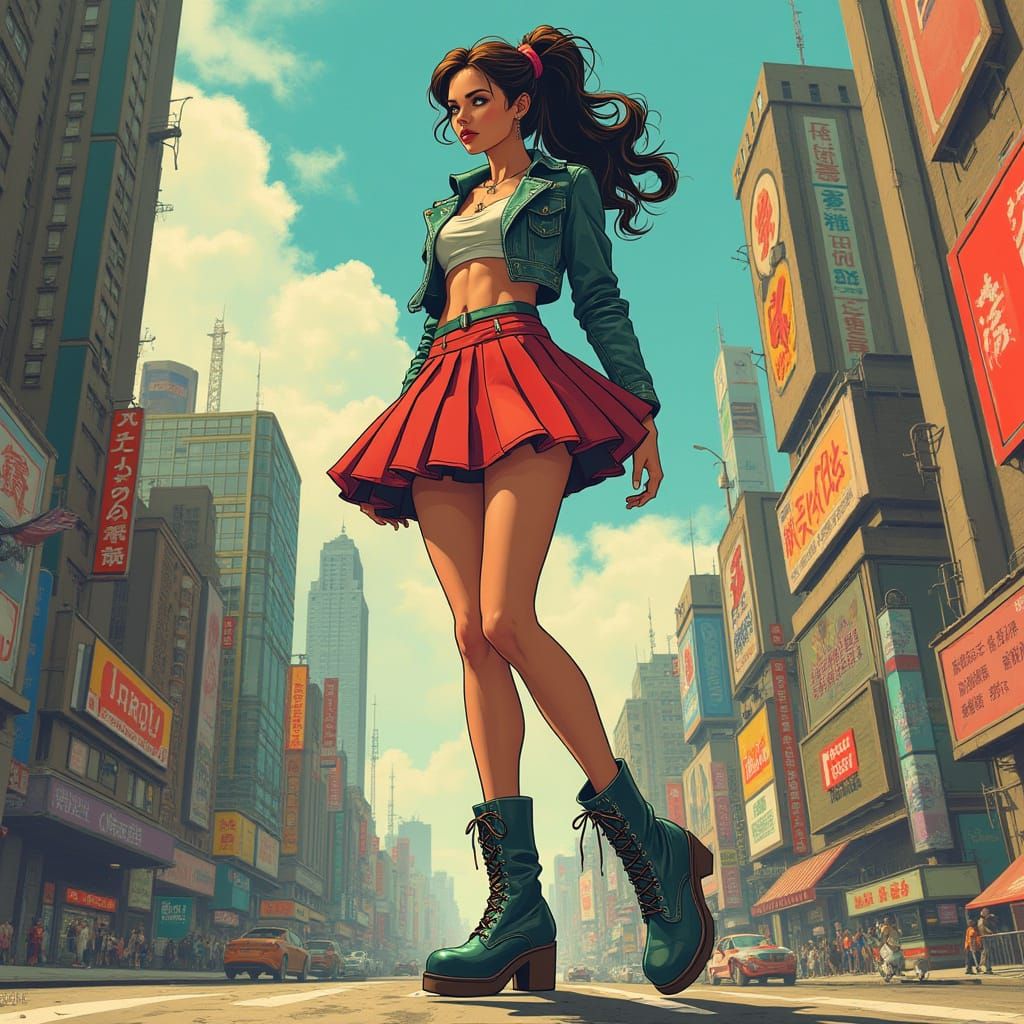 Futuristic Giantess in Mini Skirt, Inspired by Comic Book Ar...