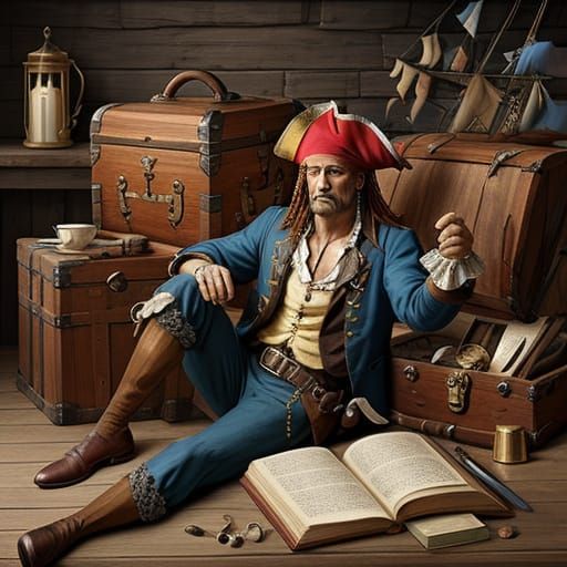 1700s Pirate with Parrot and Wooden Leg