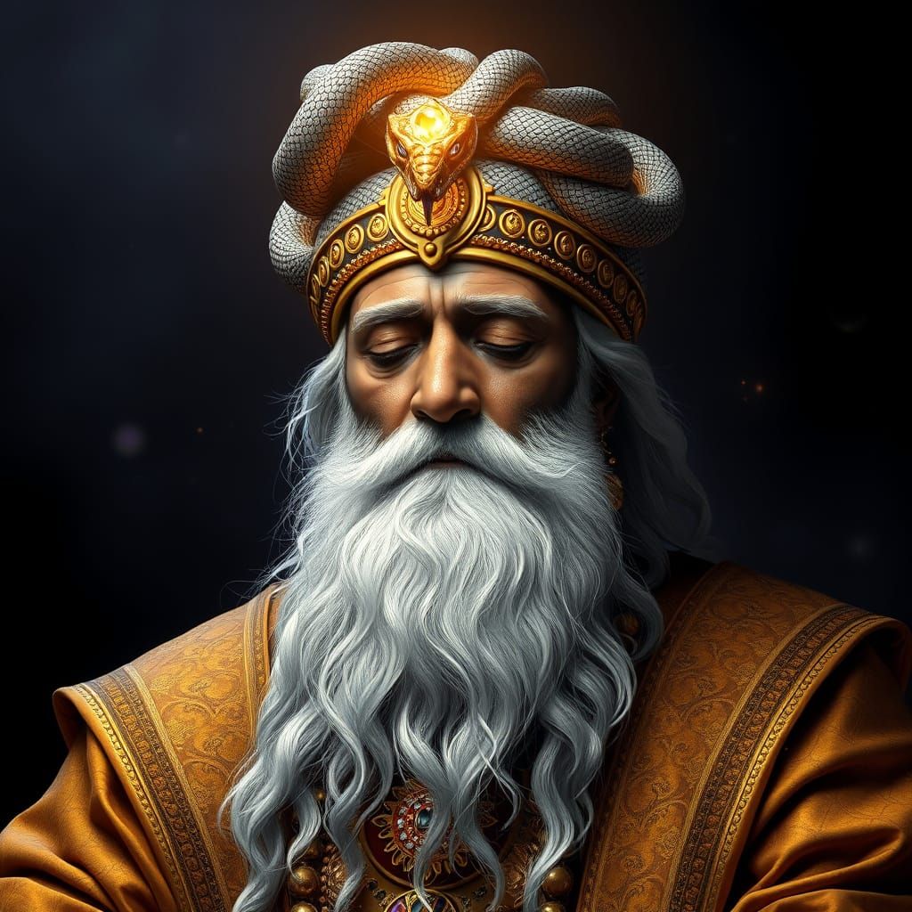 Aged Indian King in Dark Fantasy Regalia with Ethereal Silve...