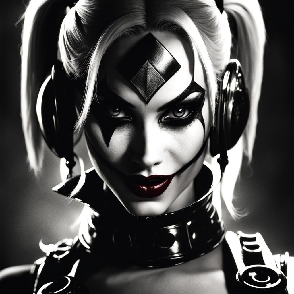Monochrome Portrait of Harley Quinn in Vintage Style