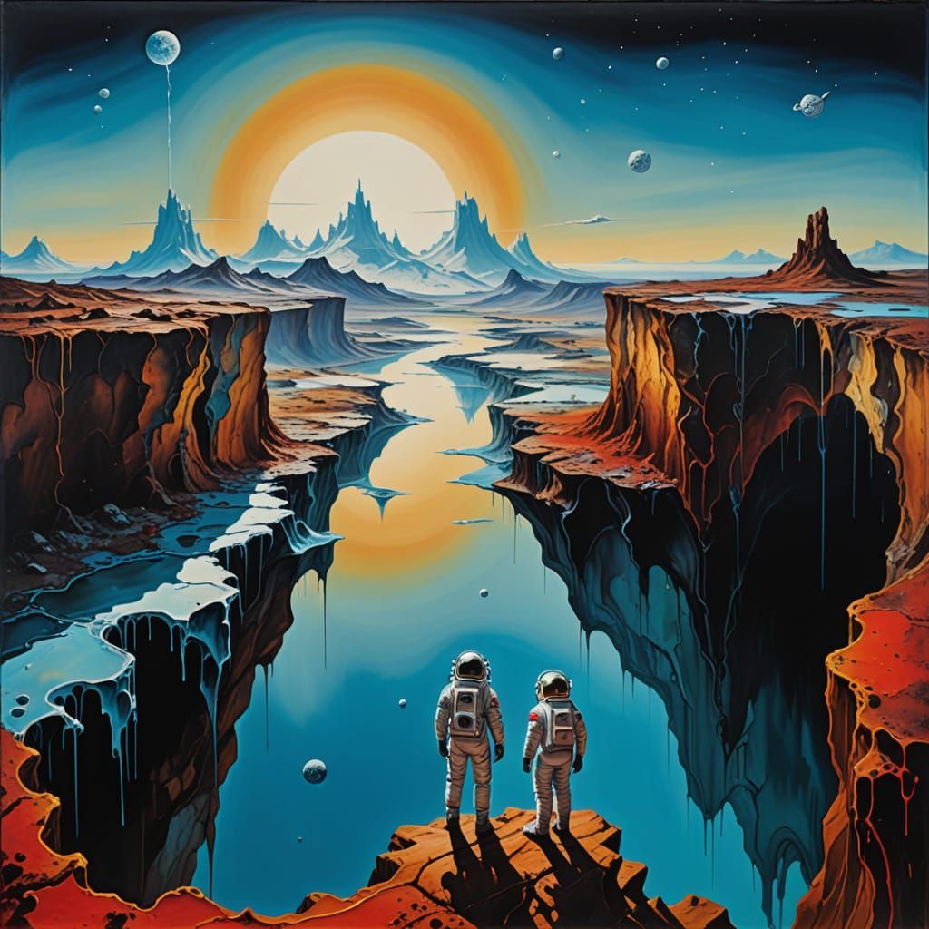 Surreal Astronaut Confronts Melting Landscape in Oil on Canv...