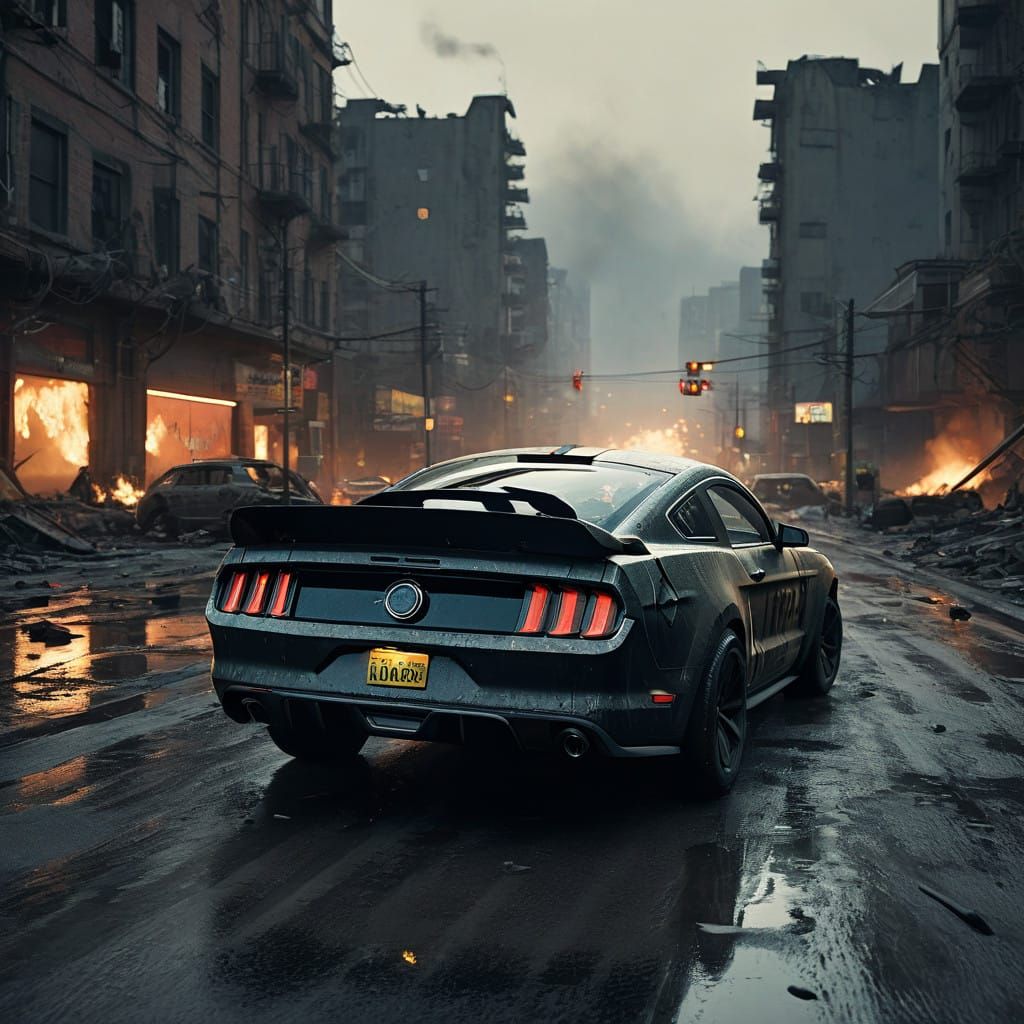 Rebellious Ford Mustang Speeds Down Ruined Highway in a Post...