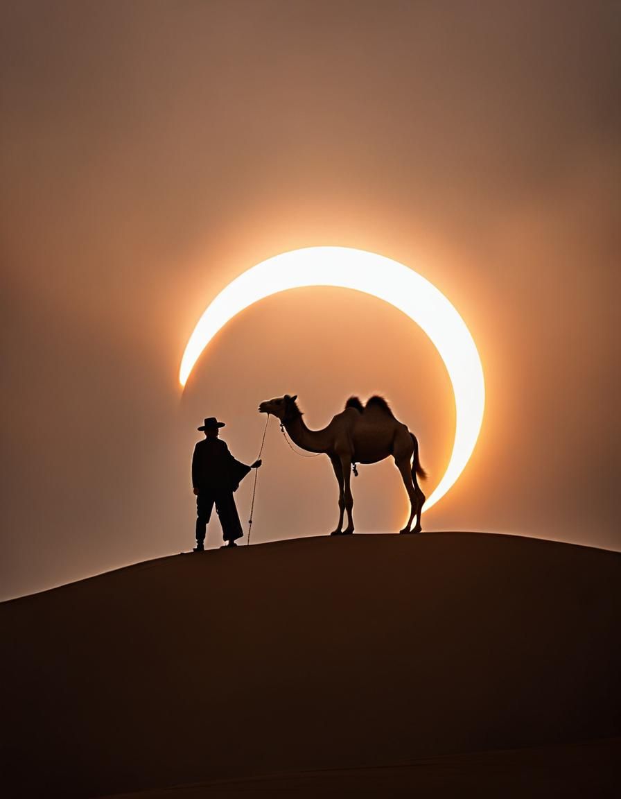 Solar Eclipse with Camel in Art Deco Style