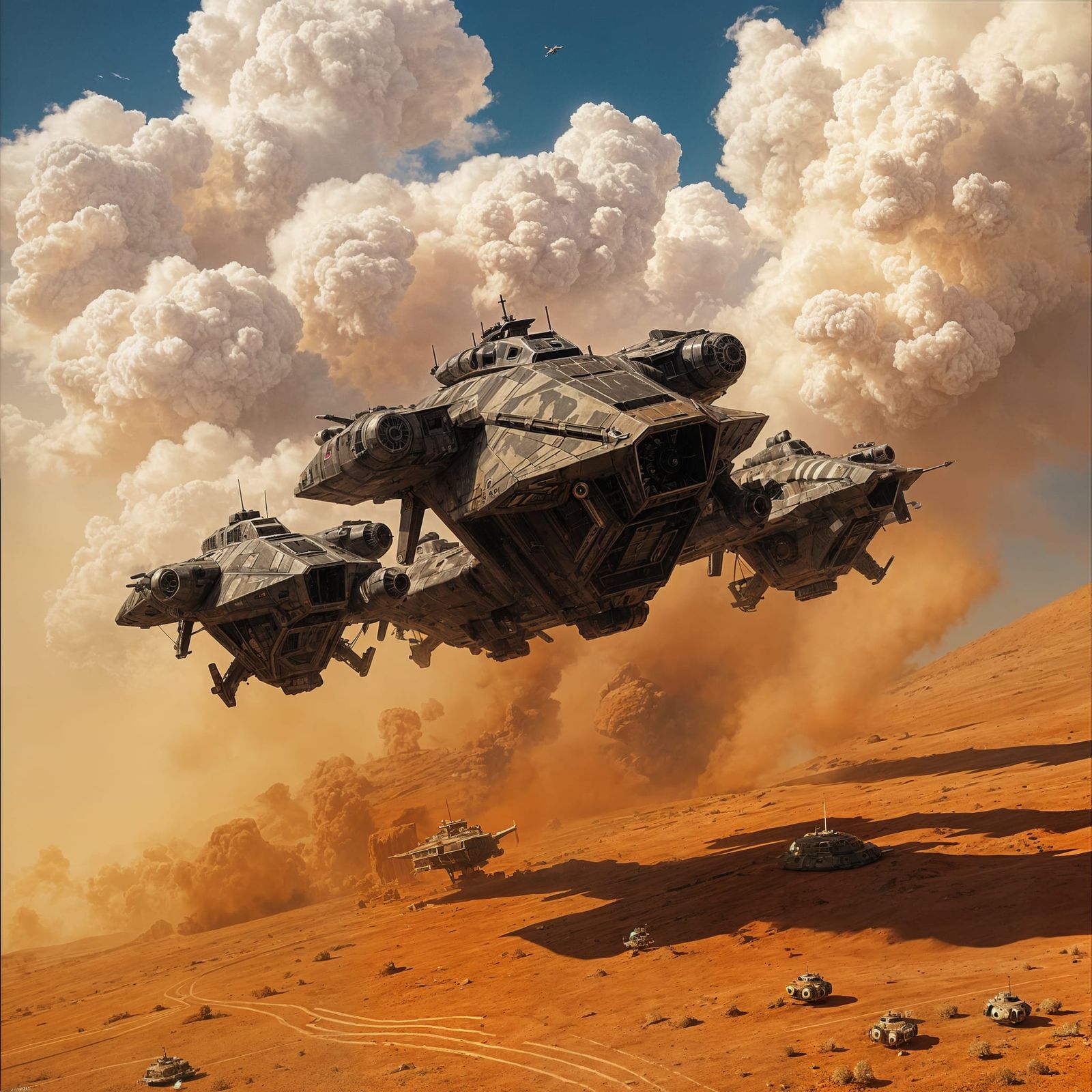 Sci-Fi Hovercraft Tanks Soar on Red Planet
