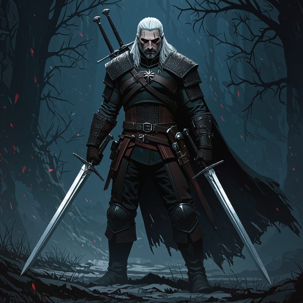 Geralt of Rivia as Dark Fantasy Art
