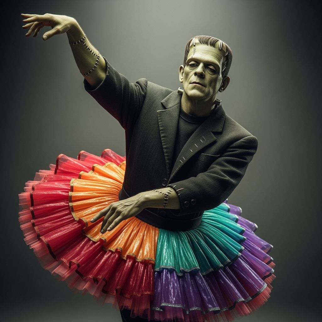 Frankenstein's Monster as Ballerina in Rainbow Tutu