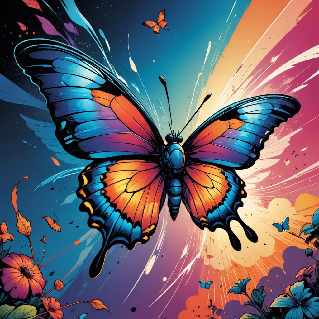 Confused Butterfly in Comic Book Art Style