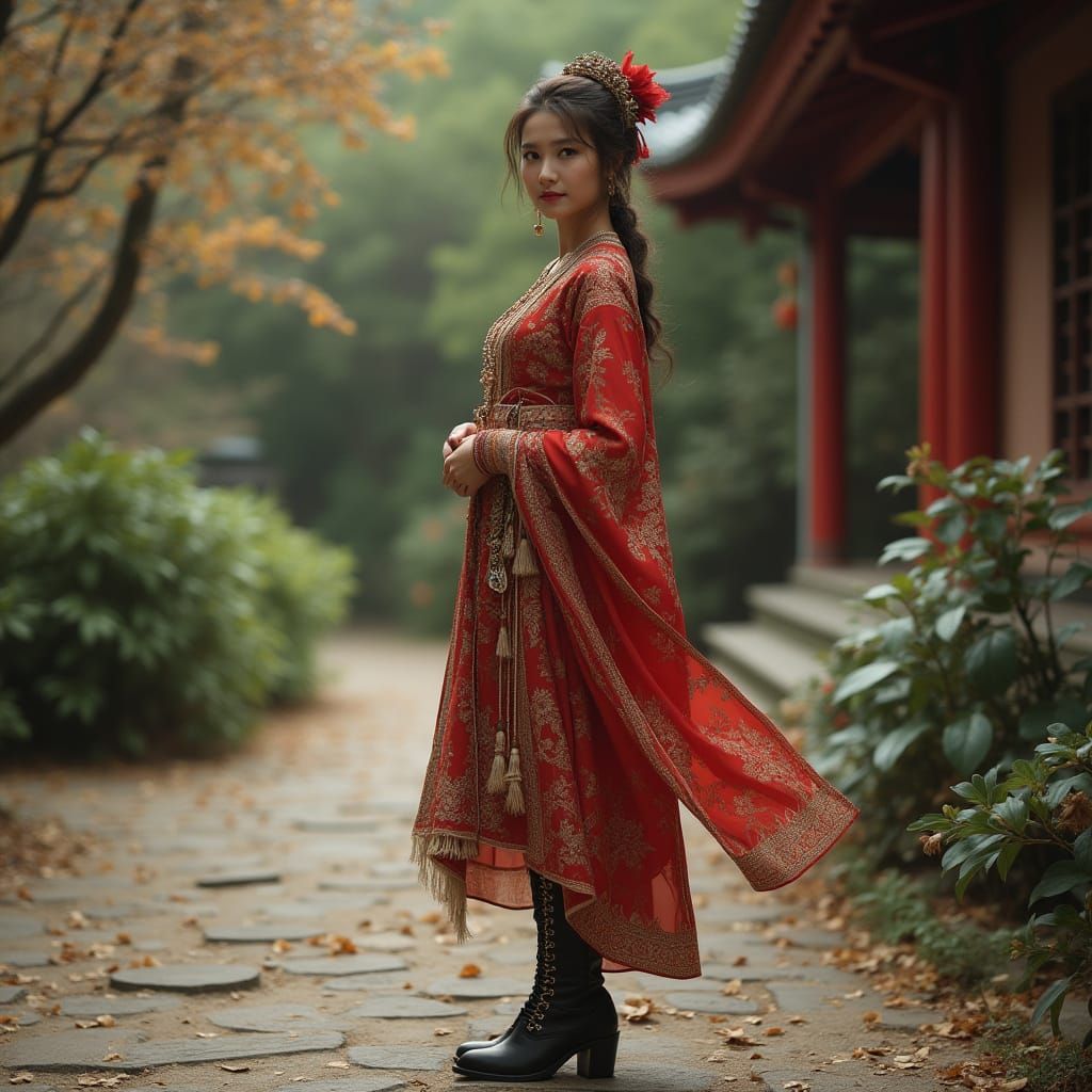 Elegant Woman in Oriental Boots, Hyperrealistic HDR