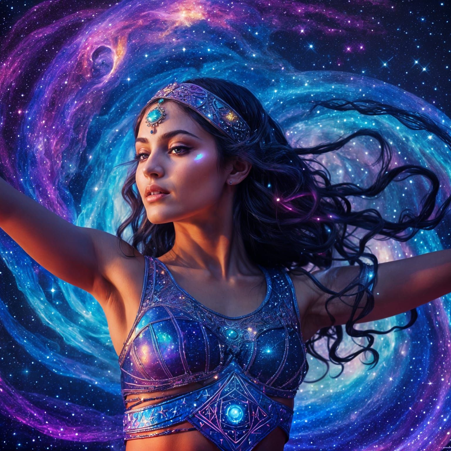 Holographic Cosmic Belly Dancer Illustration