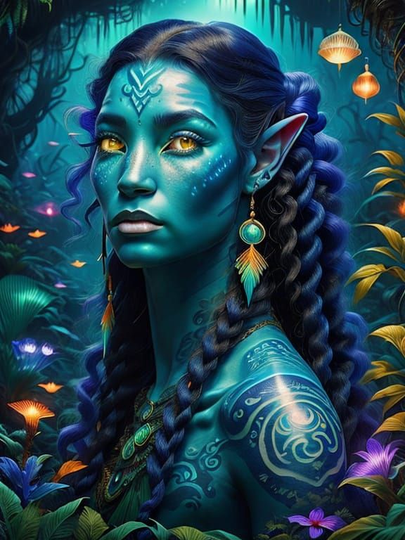 Na'vi Woman in Bioluminescent Forest